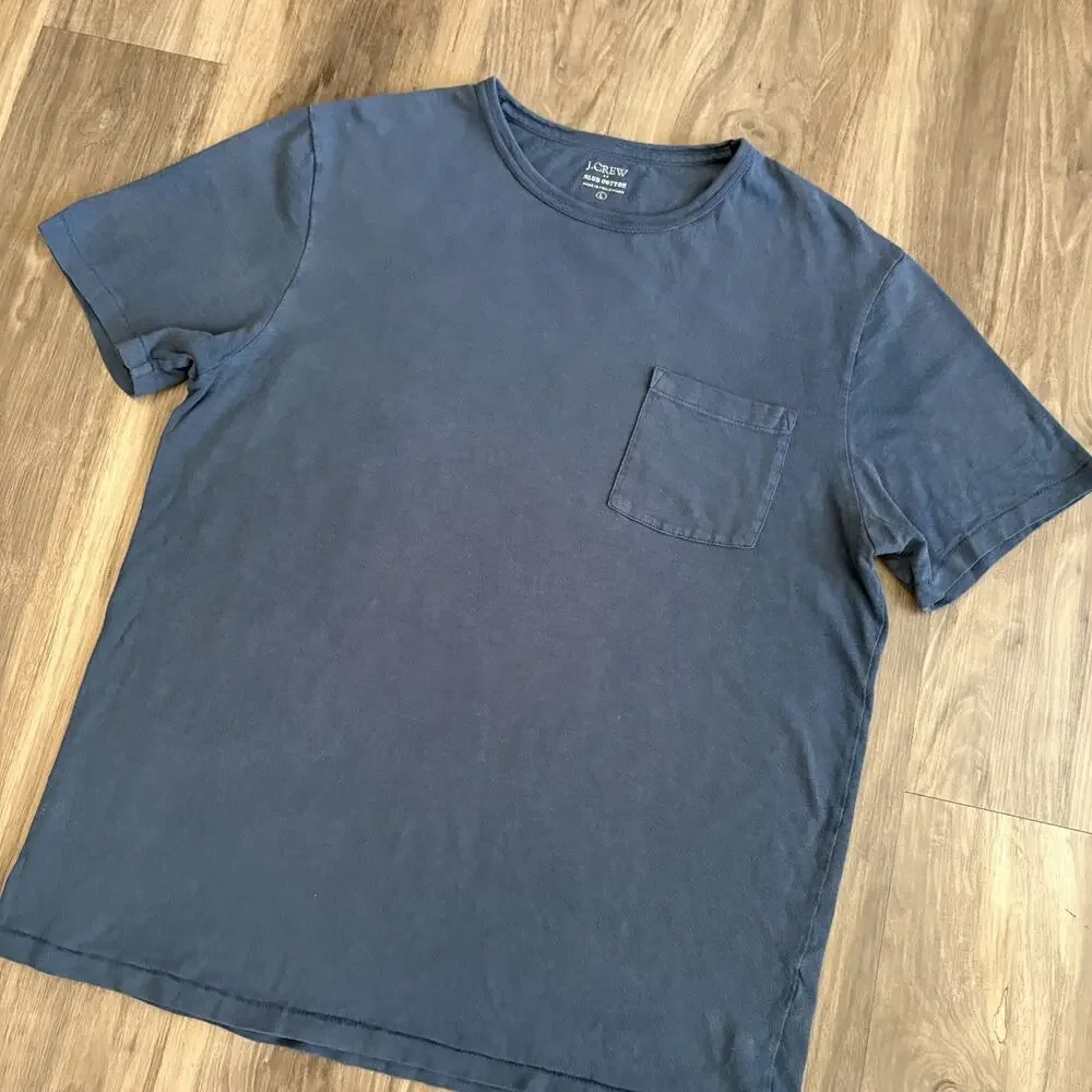 J.Crew Garment Dyed T-Shirt Men's Size L Blue Short Sleeve Pocket Slub Cotton